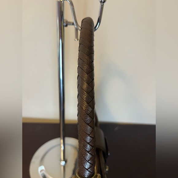 Michael Kors Studded Brown Signature Baguette Shoulder Bag with Woven Handles - Picture 7 of 15